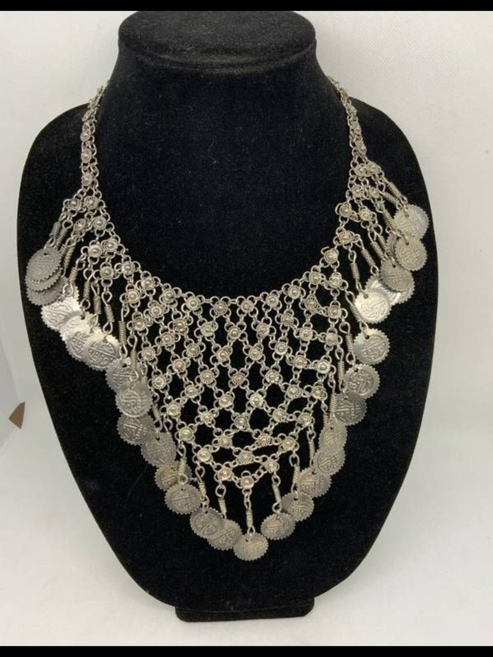 Vintage Statement Necklace Chainmail Style with Coins.